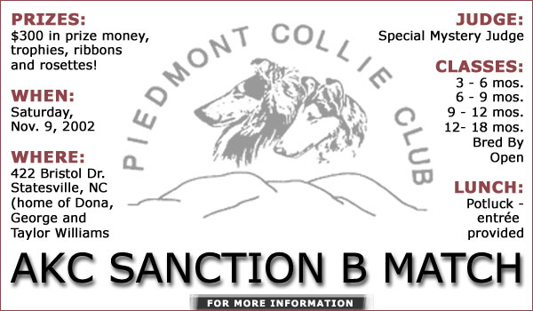 Piedmont Collie Club AKC Sanction B Match -- Nov. 9 
