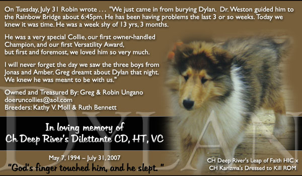 Greg and Robin Ungano -- In Loving Memory of CH Deep River's Dilettante CD, HT, VC