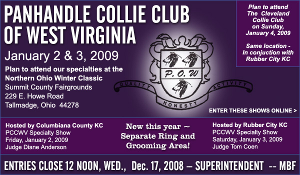 Panhandle Collie Club Of West Virginia -- 2009 Specialty Shows