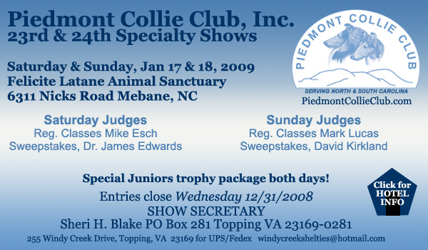 Piedmont Collie Club -- 2009 Specialty Shows