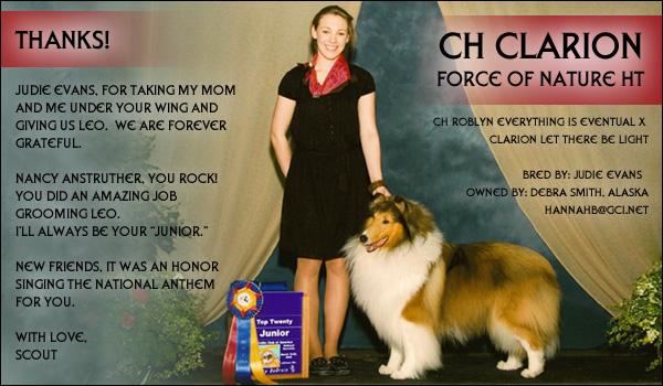 Scout Smith and CH Clarion Force Of Nature HT