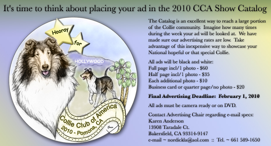 Collie Club of America -- 2010 National Specialty -- Hooray for Hollywood -- Show Catalog Advertising