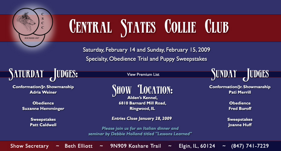 Central States Collie Club -- 2009 Upcoming Specialty Shows