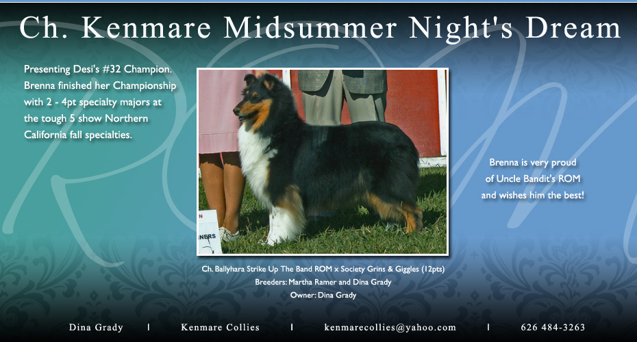 Kenmare Collies  -- Tribute to CH Edenrock The Mask Of Society, ROM -- CH Kenmare Midsummer Night's Dream
