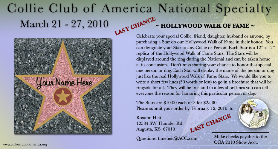 Collie Club of America -- 2010 National Specialty -- Hooray for Hollywood -- Hollywood Walk Of Fame