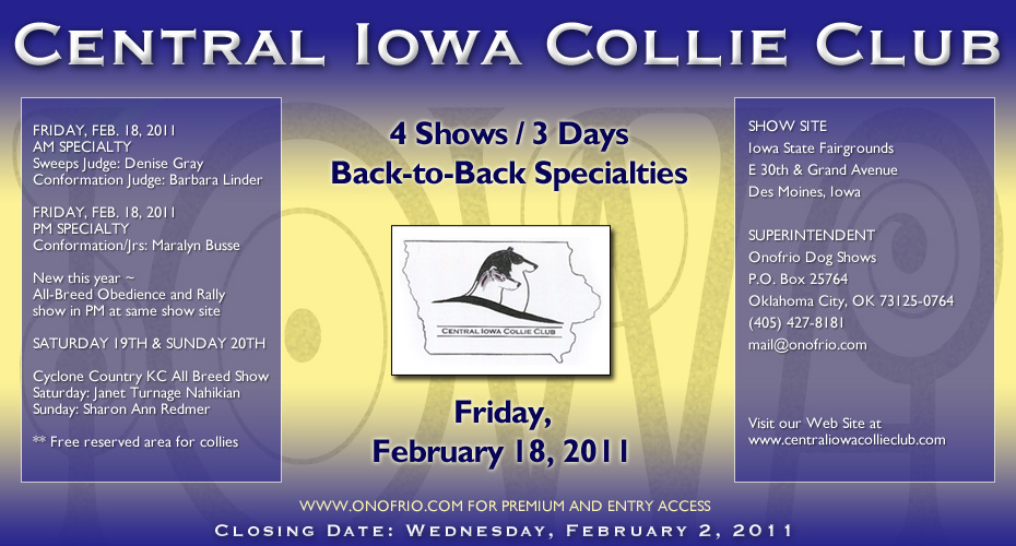 Central Iowa Collie Club -- 2011 Specialty Shows