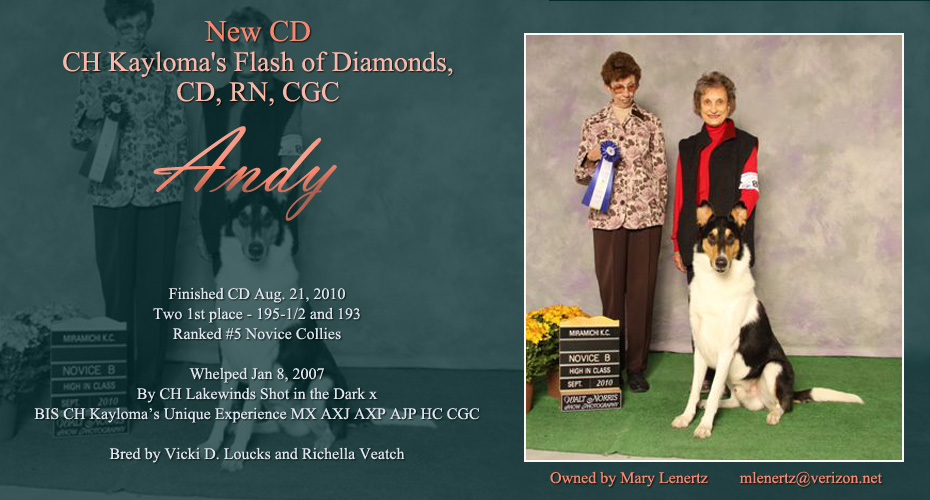Mary Lenertz -- CH Kayloma's Flash Of Diamonds, CD, RN, CGC