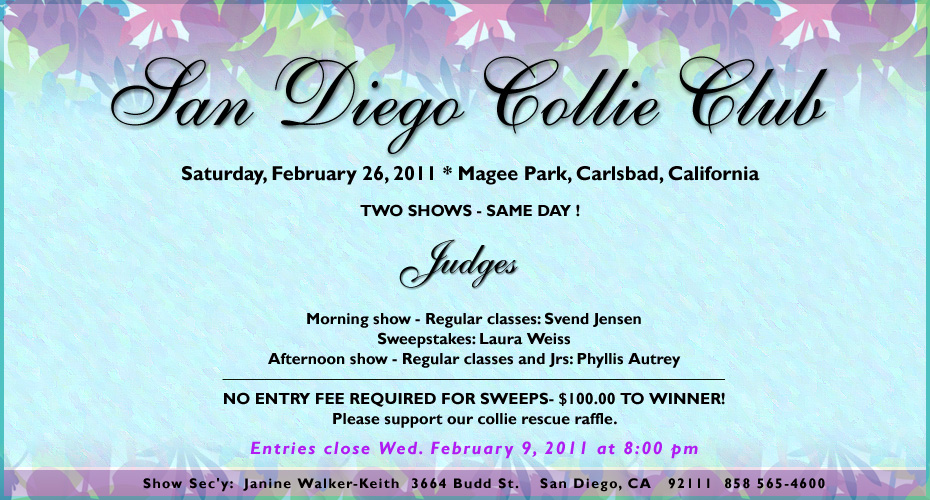 San Diego Collie Club -- 2011 Specialty Shows