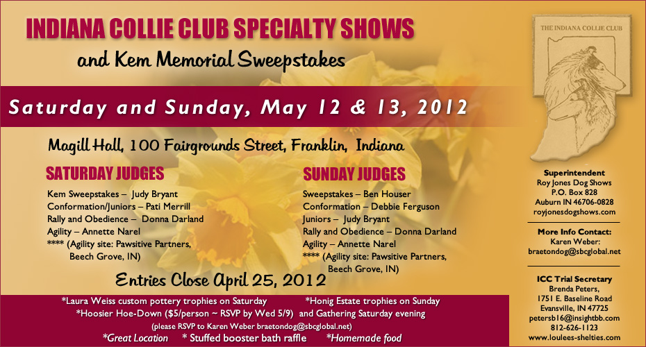 Indiana Collie Club -- 2012 Specialty Shows and Kem Memorial Sweepstakes