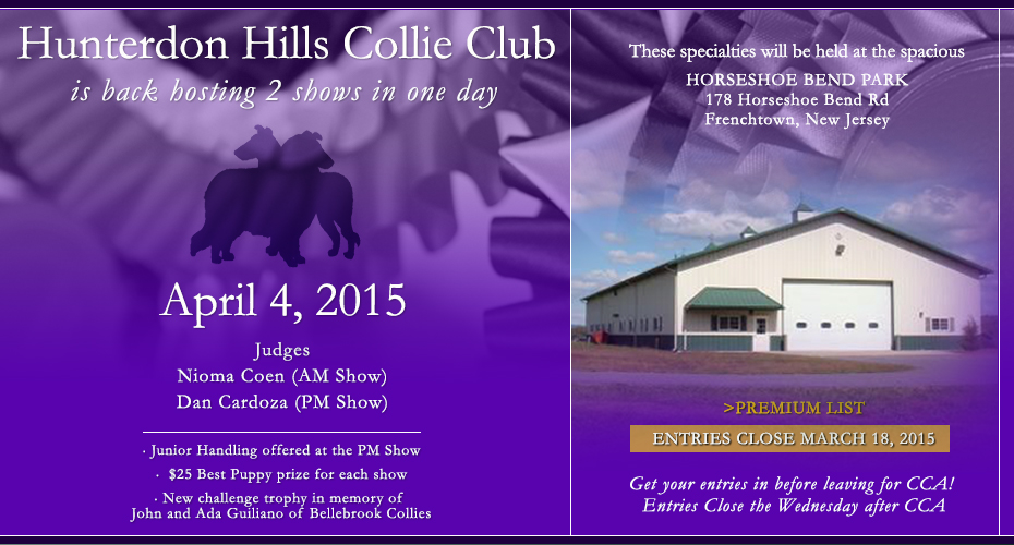 Hunterdon Hills Collie Club -- 2015 Specialty Shows
