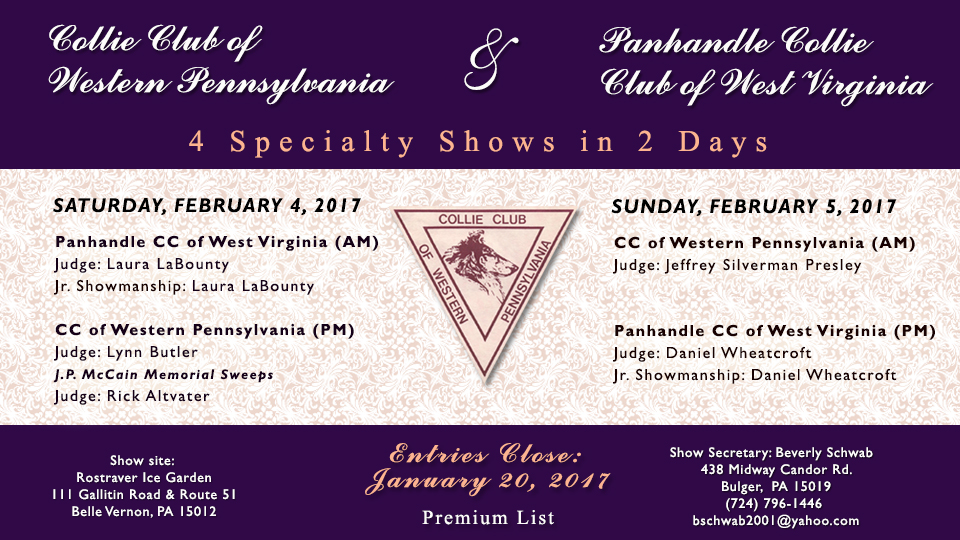 Collie Club of Western Pennsylvania /  Panhandle Collie Club Of West Virginia -- 2017 Specialty Shows