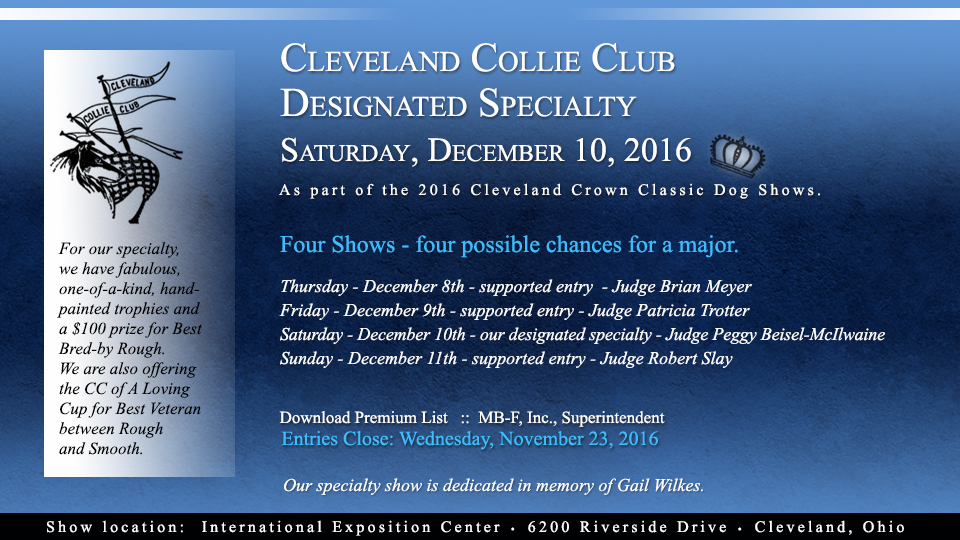 Cleveland Collie Club -- 2016 Designated Specialty Show