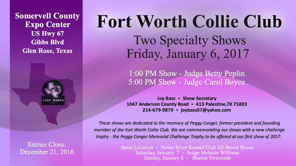 Fort Worth Collie Club -- 2017 Specialty Shows