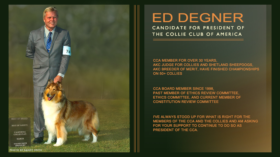 Ed Degner -- Candidate For President of The Collie Club Of America