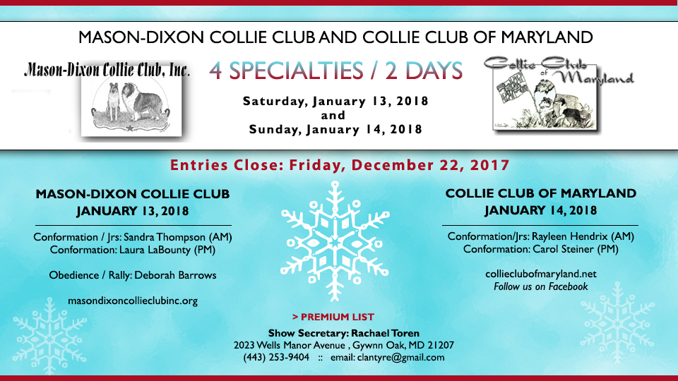 Mason-Dixon Collie Club / Collie Club Of Maryland -- 2018 Specialty Shows and Obedience and Rally Trials