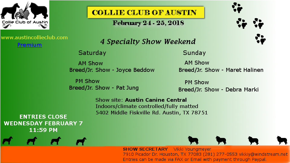Collie Club of Austin -- 2018 Specialty Shows 