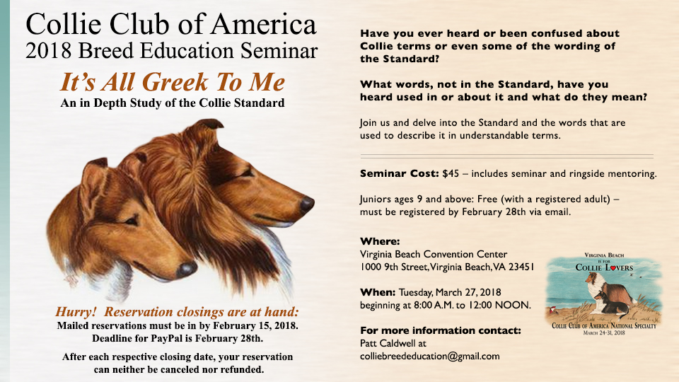 Collie Club of America - 2018 Breed Education Seminar "It's All Greek To Me"