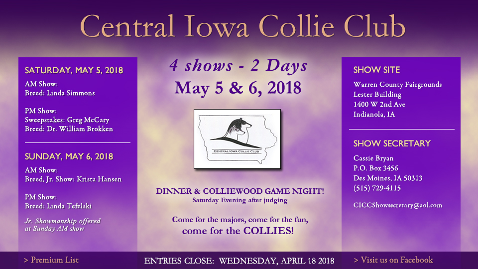 Central Iowa Collie Club -- 2018 Specialty Shows