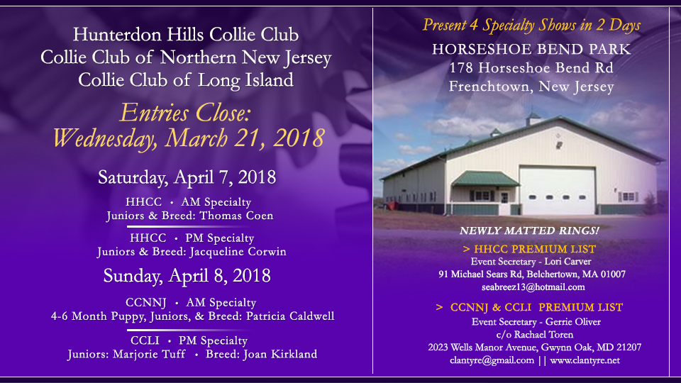 Hunterdon Hill Collie Club / Collie Club of Northern New Jersey / Collie Club of Long Island -- 2018 Specialty Shows
