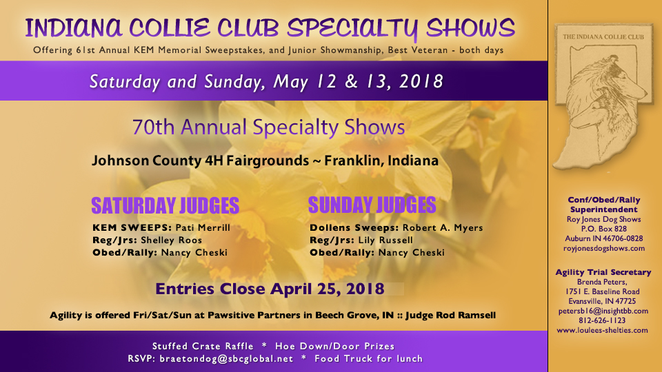 Indiana Collie Club -- 2018 Specialty Shows