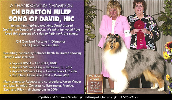 Cynthia and Suzanne Snyder -- CH Braeton Julep Song Of David, HIC