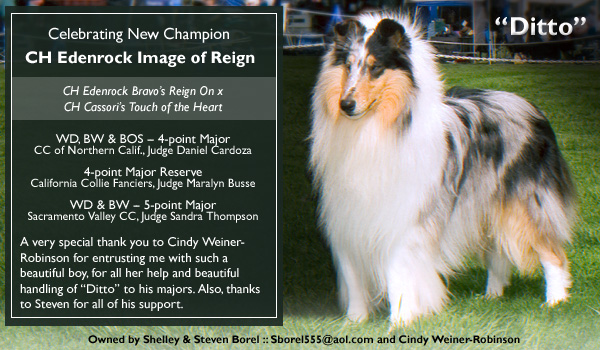 Shelley & Steven Borel / Edenrock -- CH Edenrock Image of Reign