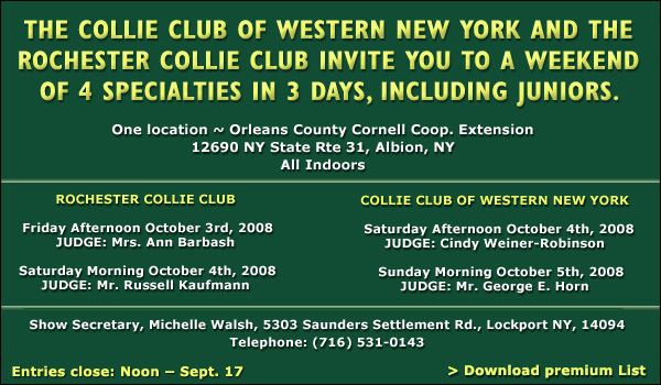 Collie Club of Western New York and Rochester Collie Club -- Oct. 3 - 5