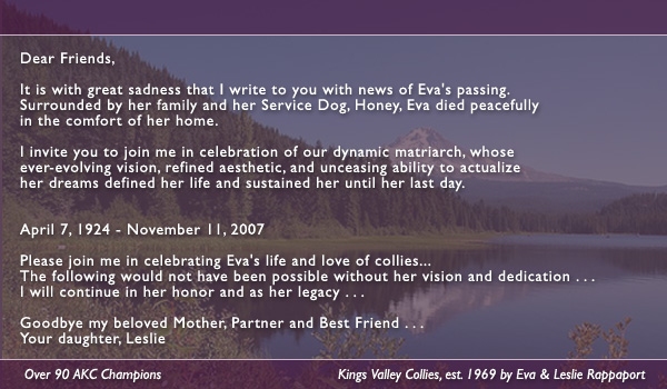 Kings Valley Collies -- In Loving Memory of Eva Rappaport
