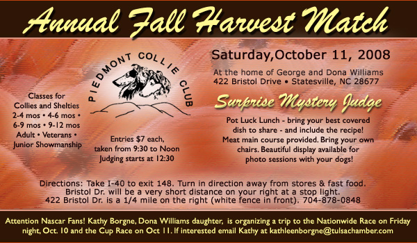 Piedmont Collie Club -- Annual Fall Harvest Match -- Oct. 11, 2008