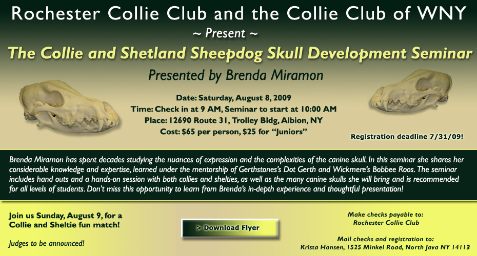  Rochester CC and CC of WNY Present  The Collie and Shetland Sheepdog Skull Development Seminar by Brenda Miramon