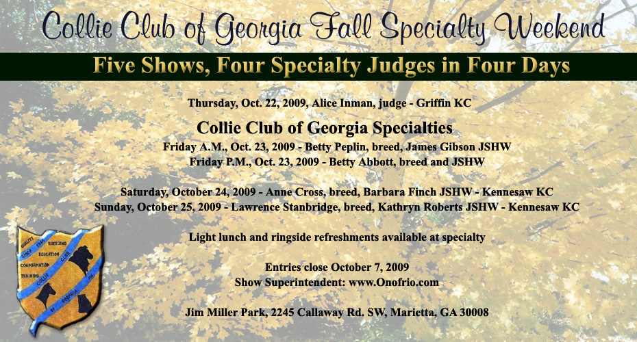 Collie Club of Georgia -- 2009 Fall Specialty Shows