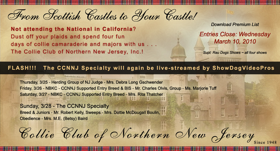 Collie Club of Northern New Jersey -- 2010 Upcoming Specialty Show and Supported Entry Shows