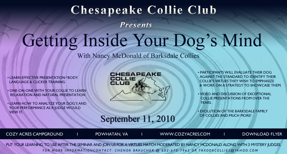 Chesapeake Collie Club Presents its 2010 Seminar -- Getting Inside Your Dog's Mind with Nancy McDonald