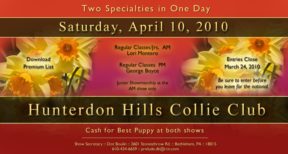 Hunterdon Hills Collie Club -- 2010 Upcoming Specialty Shows