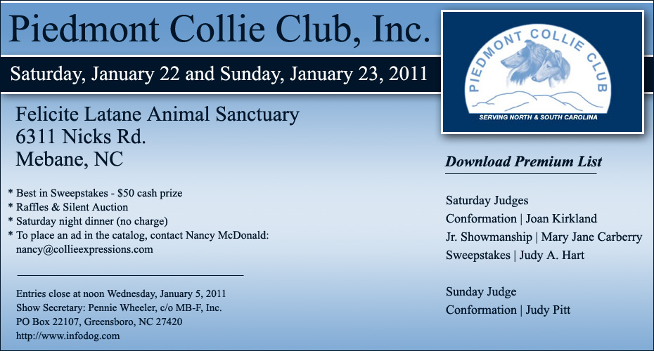 Piedmont Collie Club -- 2011 Specialty Shows