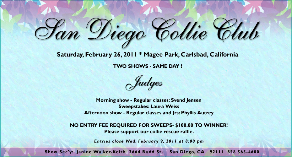 San Diego Collie Club -- 2011 Specialty Shows