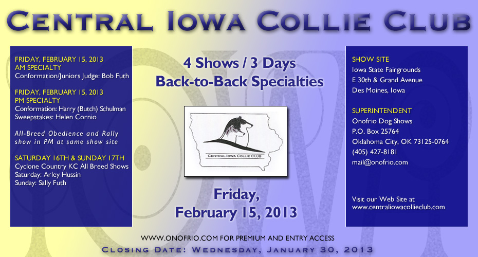 Central Iowa Collie Club -- 2013 Specialty Shows