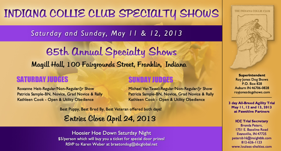 Indiana Collie Club -- 2013 Specialty Shows