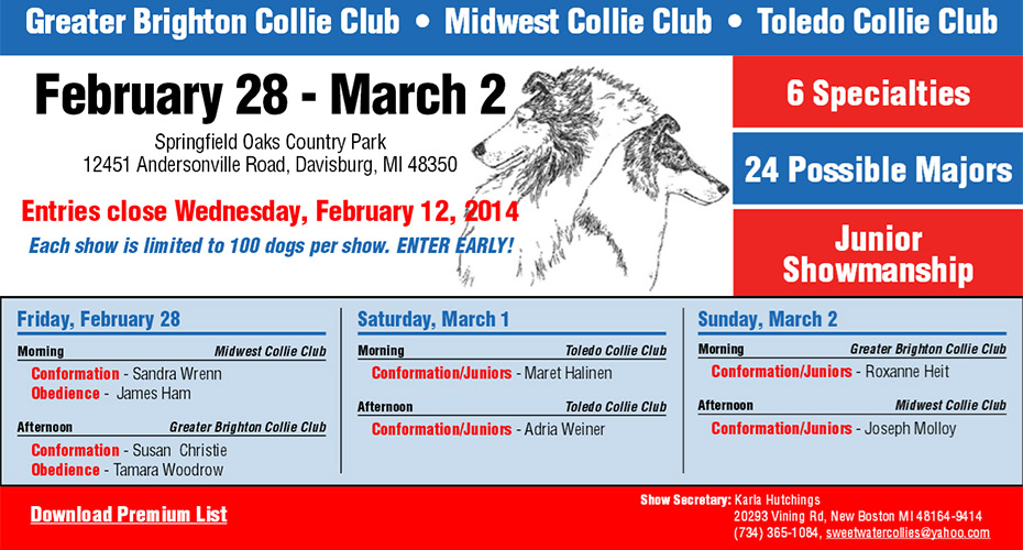 Greater Brighton Collie Club / Midwest Collie Club / Toledo Collie Club -- 2014 Specialty Shows