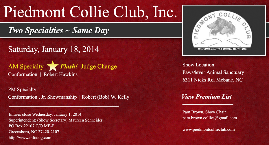 Piedmont Collie Club -- 2014 Specialty Shows