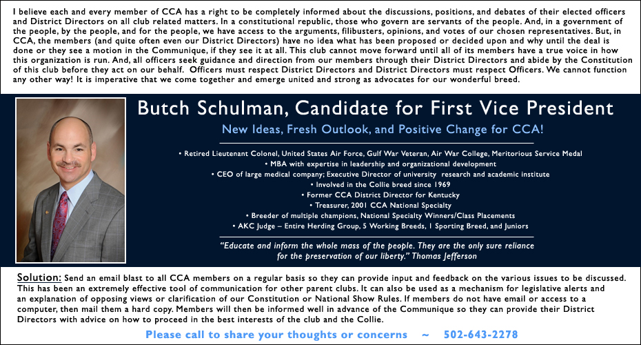 Butch Schulman -- Candidate for First Vice President