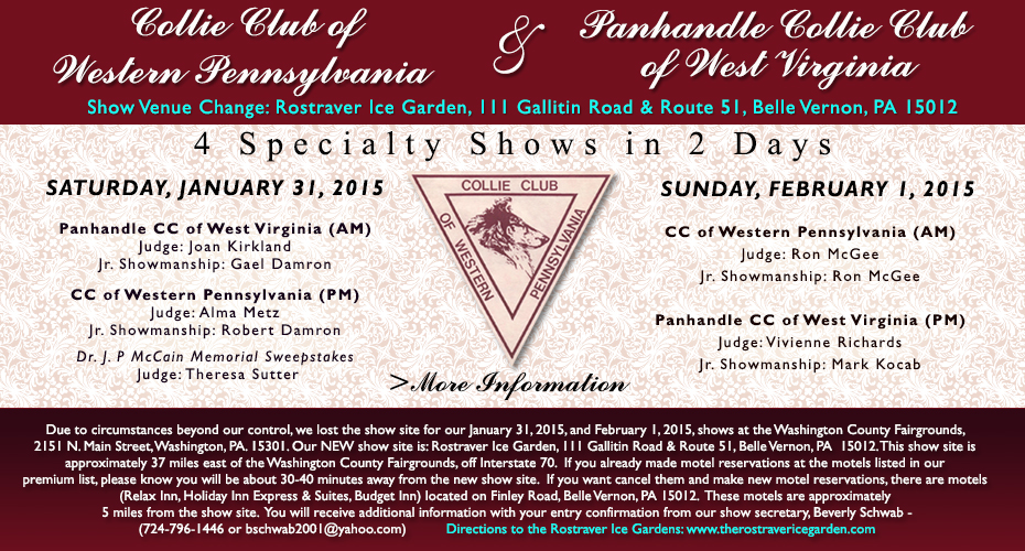  Collie Club of Western Pennsylvania / Panhandle Collie Club of West Virginia -- 2015 Specialty Shows