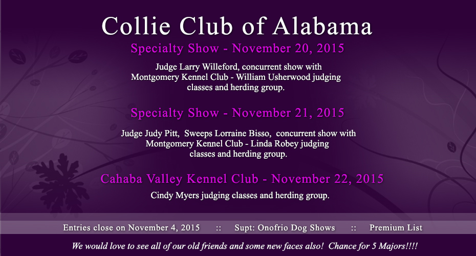 Collie Club of Alabama -- 2015 Specialty Shows