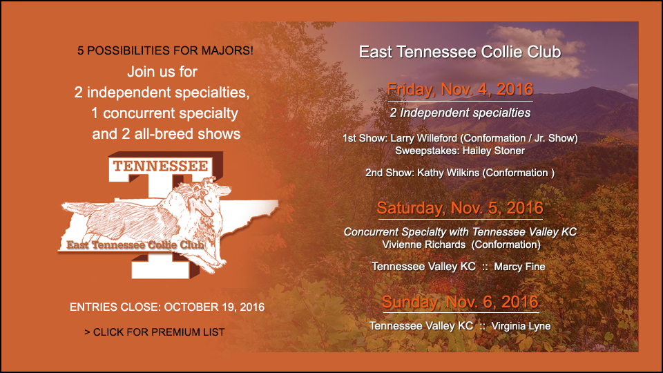 East Tennessee Collie Club -- 2016 Specialty Shows
