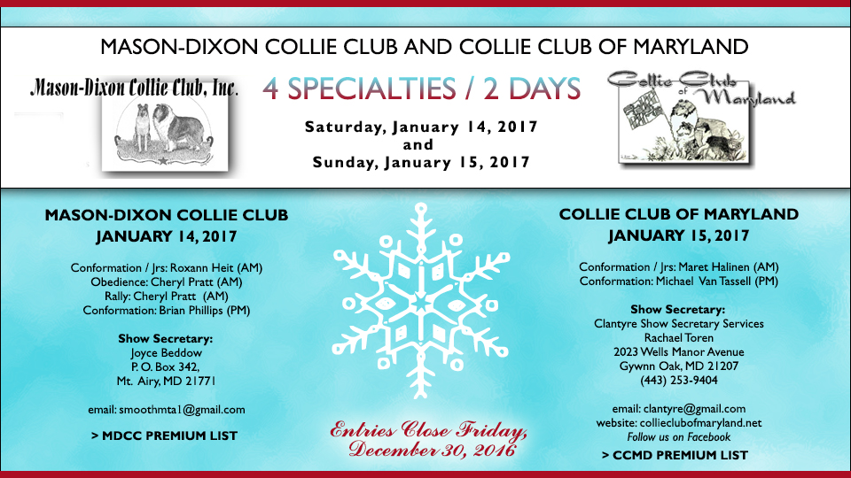 Mason-Dixon Collie Club  /  Collie Club of Maryland -- 2017 Specialty Shows