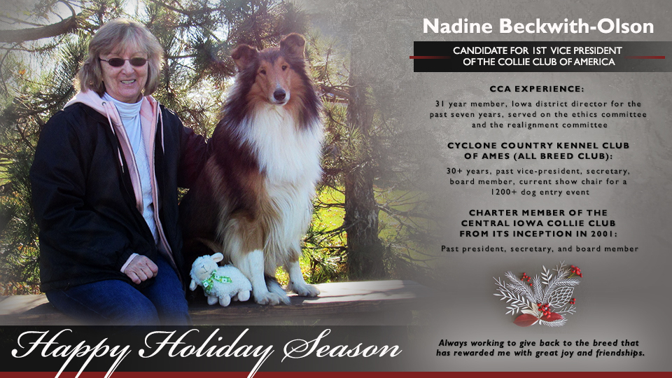 Nadine Beckwith-Olson -- Candidate For 1st Vice President Of The Collie Club Of America