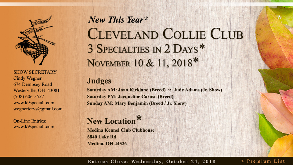 Cleveland Collie Club -- 2018 Specialty Shows
