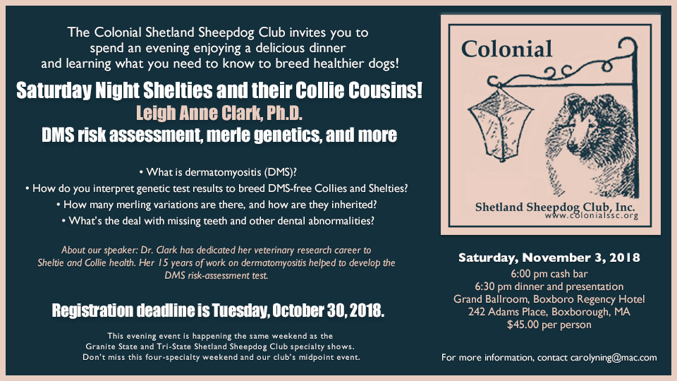 Colonial Shetland Sheepdog Club -- 2018 Health Seminar 