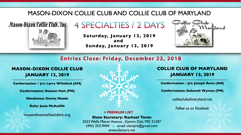Mason-Dixon Collie Club / Collie Club Of Maryland -- 2019 Specialty Shows and Obedience  and Rally Trials 