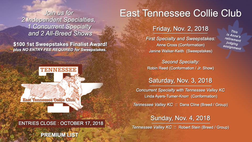 East Tennessee Collie Club -- 2018 Specialty Shows and Sweepstakes